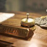 reception desk with antique hotel bell